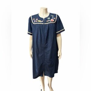 NWT Go Softly Sz XL Patio Embroidered Denim CaftanDress Sea Life Theme Cotton
